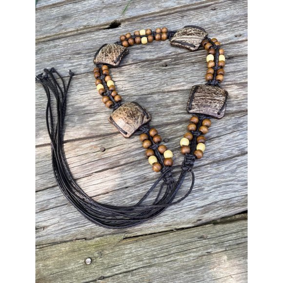 Vintage wood Bead Tie Hippy Boho Festival Belt - Picture 1 of 13